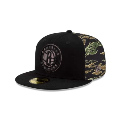 Brooklyn Nets Gorra | New Era NBA Camo Panel 59fifty Fitted Cap Mexico - Negros